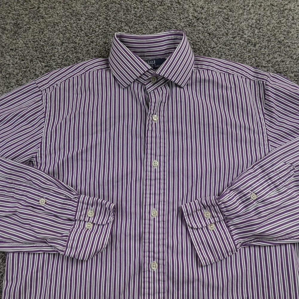 VTG Polo Ralph Lauren Shirt‎ Mens 15.5 32/33 M Purple Regent Long Sleeve Dress